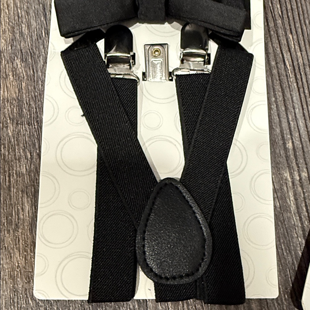 2 Wonder Nation Black Kids Suspender & Bow Tie and zip tie & pocket square set - Picture 4 of 11